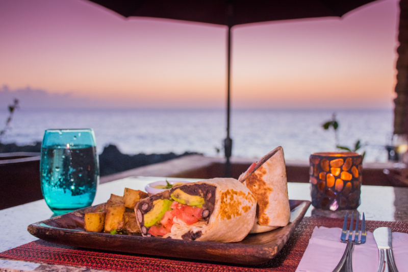 Food and sunset view